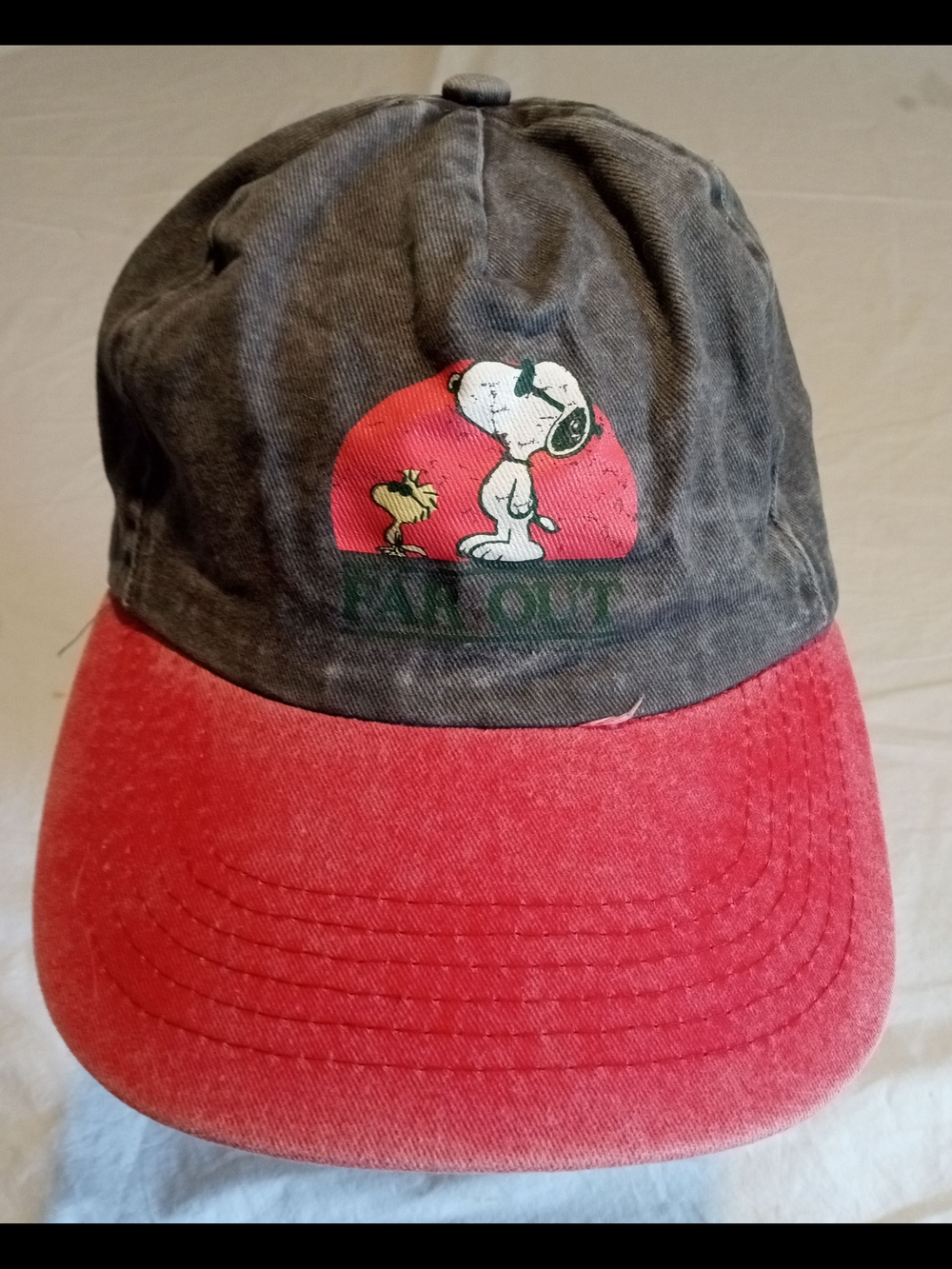 Peanuts Men's Two-Tone Snoopy & Woodstock Baseball Cap - Gray and Red